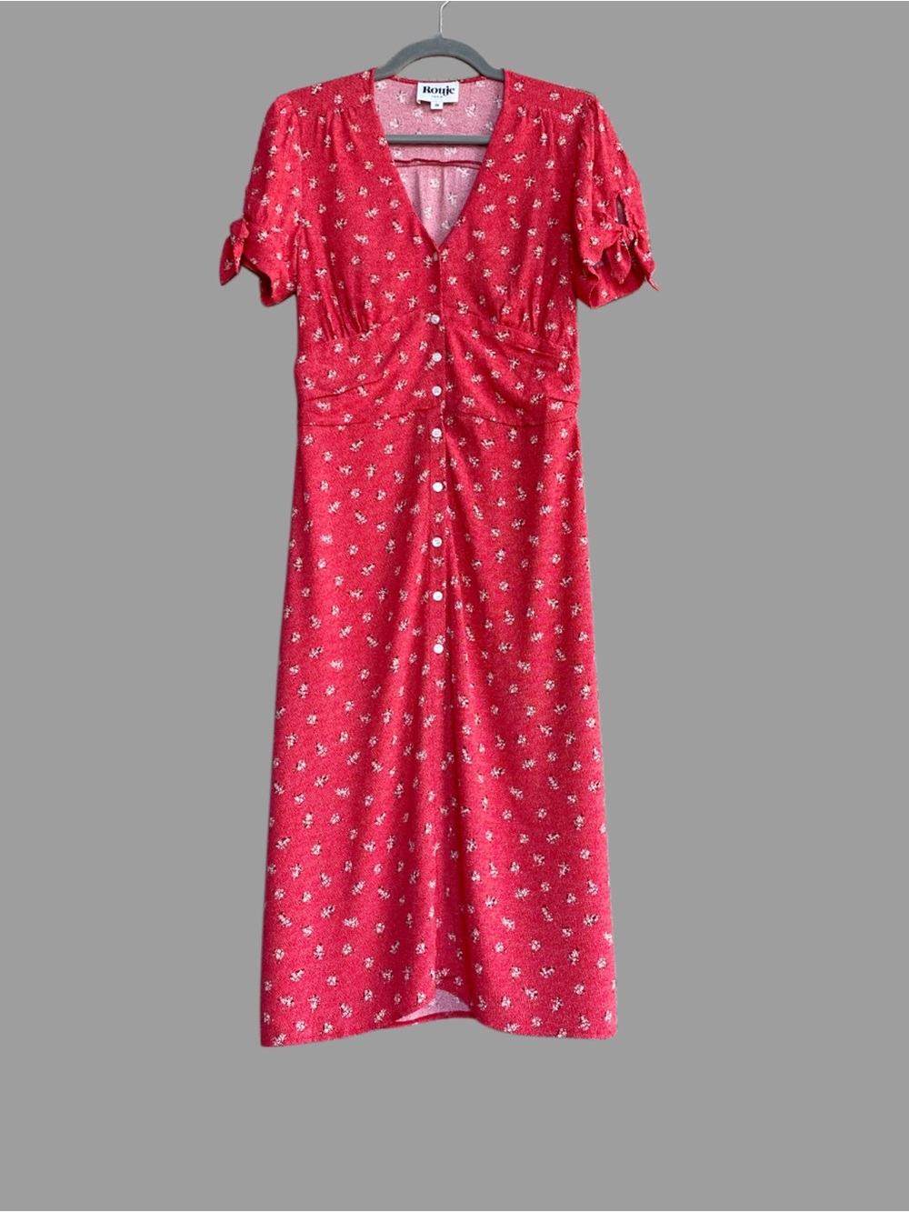 ROUJE Red & White Floral Dot Printed Button Down V Neck Laura Midi Dress 38, 4/6 - Picture 6 of 17